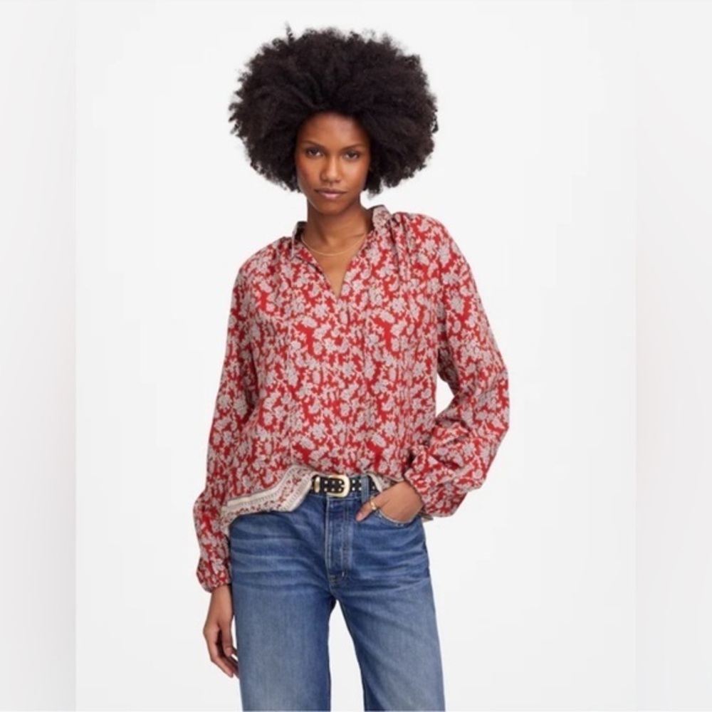 NWT Madewell Shirred Popover Top Paisley Print Ground Madder Size L spring